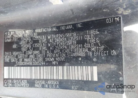 2014 Toyota Highlander Hybrid Limited Platinum V6 from USA, damaged, VIN 5TDDCRFH9ES005244